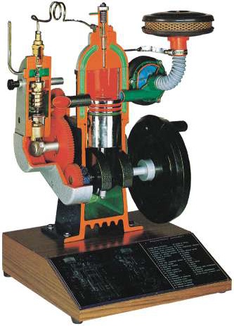 Model van een 2-takt dieselmotor met dir